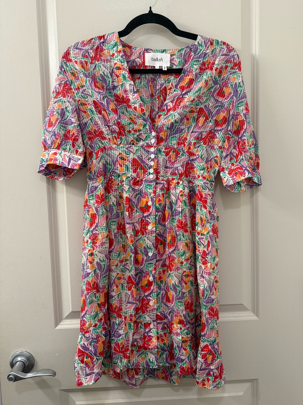 ba&sh Aniela Ruffled Floral Button Front Mini Sundress Size S - Picture 2 of 5